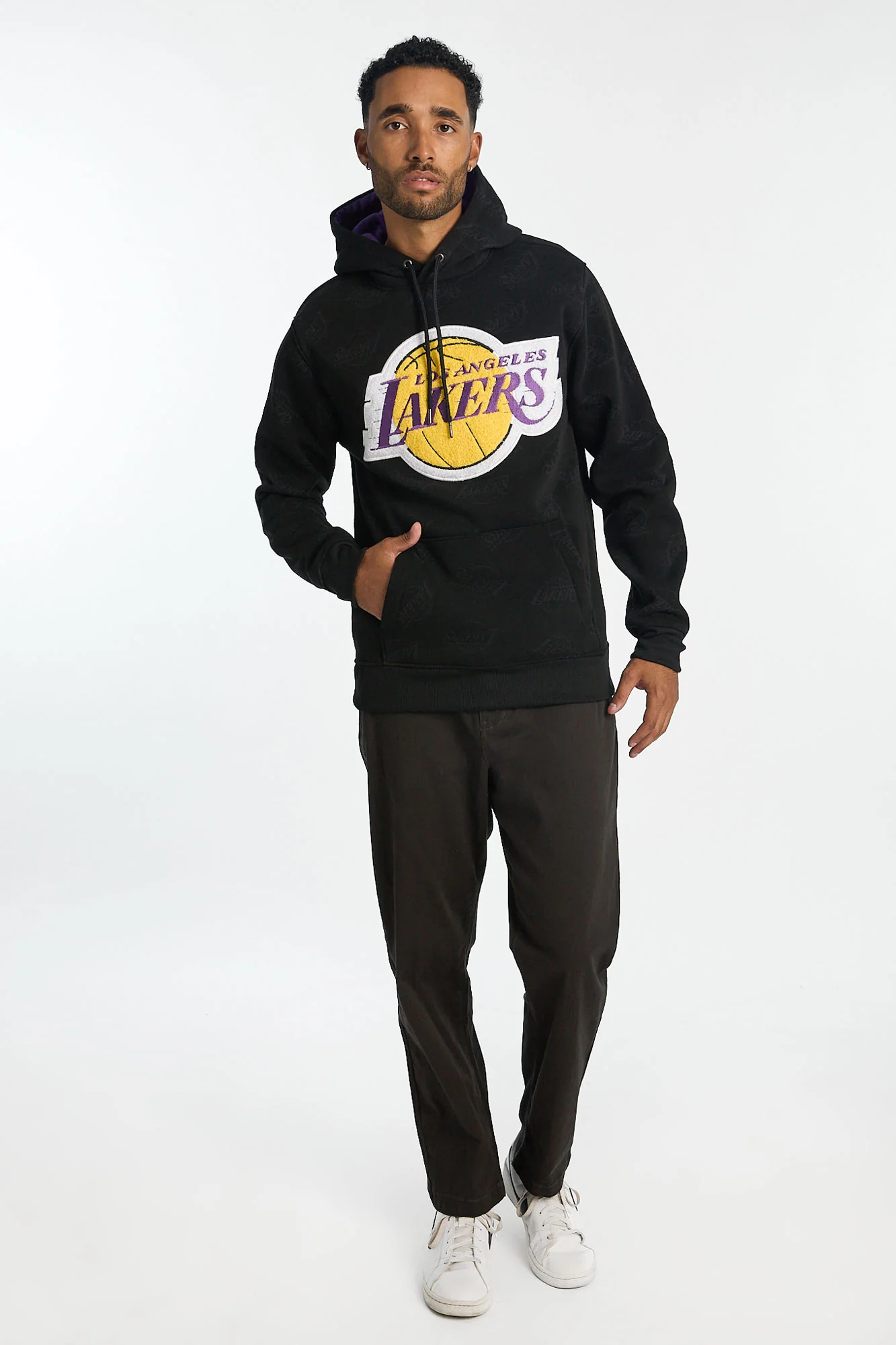 Mens LA Lakers AOP Chenille Logo Hoodie - Image 4