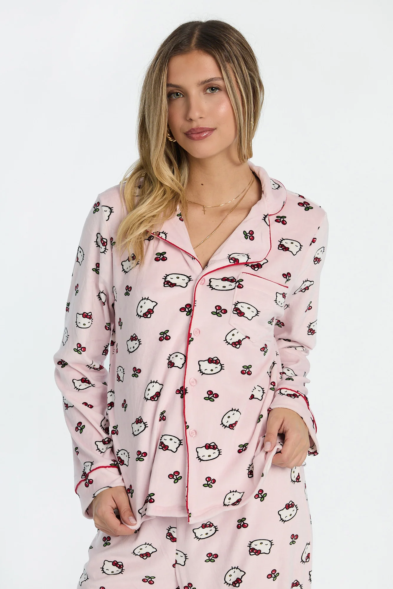 Hello Kitty Cherries Velour 2-Piece Pajama Shirt & Pant Set - Image 3